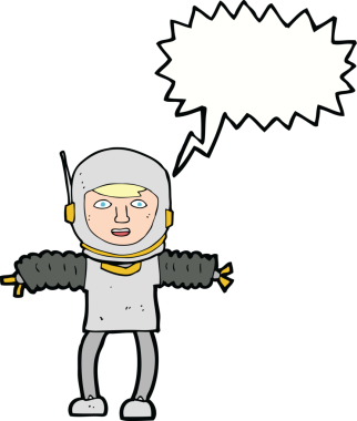 Bir insan tarafından çizilmiş konuşma balonu olan bir astronot.
