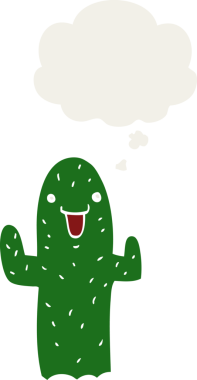 Düşünce baloncuğu olan bir kaktüs insan tarafından çizilmiş bir çizgi film.
