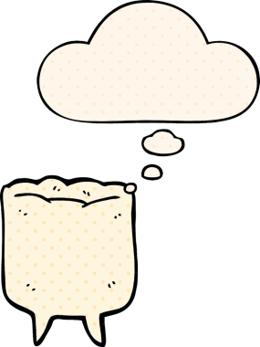 Çizgi roman tarzında bir insan tarafından çizilmiş düşünce kabarcığı olan çizgi film dişleri.