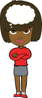 Bir insan tarafından çizilmiş kolları katlanmış bir karikatür kadın.