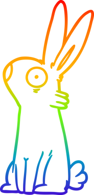 Gökkuşağı gradyan çizgi çizimi bir insan tarafından çizilmiş ürkmüş bir tavşan