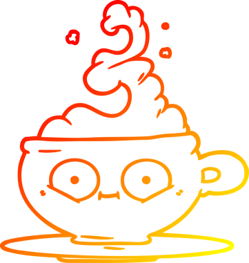 Bir insan tarafından çizilmiş sıcak bir fincan kahvenin sıcak çizgi çizimi