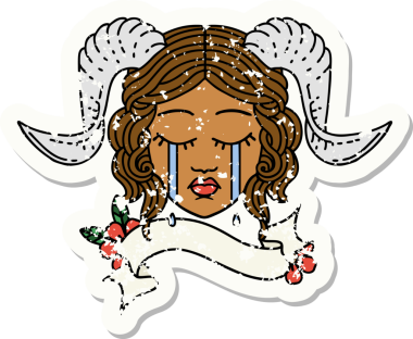 Retro Dövme Biçimi, bir insan tarafından çizilmiş kaydırma pankartıyla ağlayan karakter yüzü