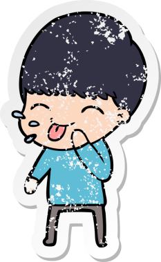 Bir insan tarafından çizilmiş mutlu çizgi film çocuğunun sıkıntılı çıkartması.