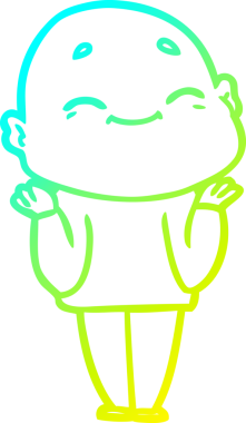 Bir insan tarafından çizilmiş, mutlu, kel bir adamın çizdiği soğuk çizgi.