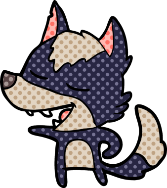 Bir insan tarafından çizilmiş gülen bir kurt.