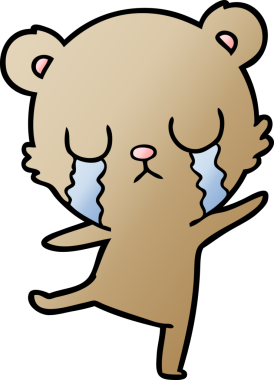 Ağlayan çizgi film ayısı bir insan tarafından çizilmiş hüzünlü bir dans yapıyor.