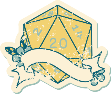 Retro Dövme Biçimi Doğal 20 D20 zar bir insan tarafından çizildi