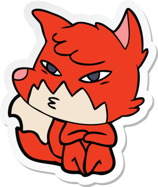 Bir insan tarafından çizilmiş akıllı bir tilkinin çıkartması.