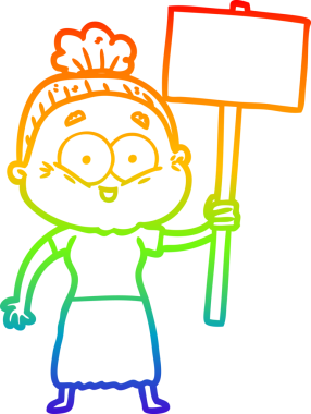 Gökkuşağı gradyan çizgi çizimi Bir insan tarafından çizilmiş mutlu yaşlı kadın