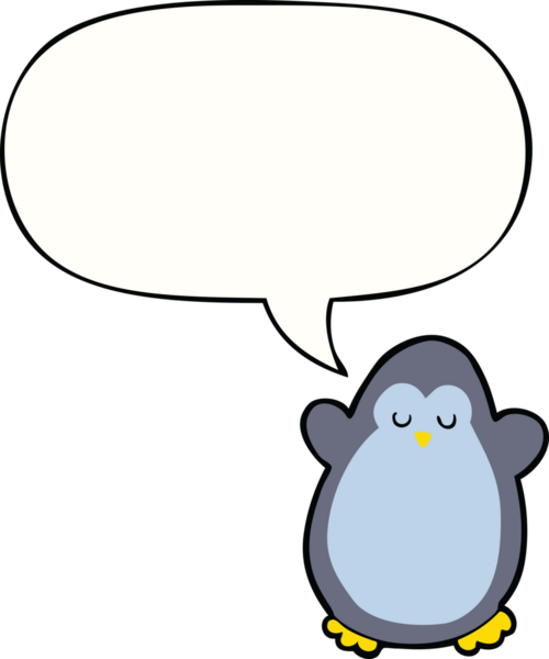Bir insan tarafından çizilmiş konuşma balonu olan penguen çizgi filmi.