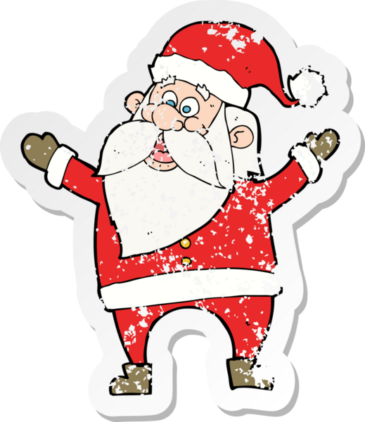 Bir insanın çizdiği Noel Baba çizgi filminin gerilimli retro çıkartması.