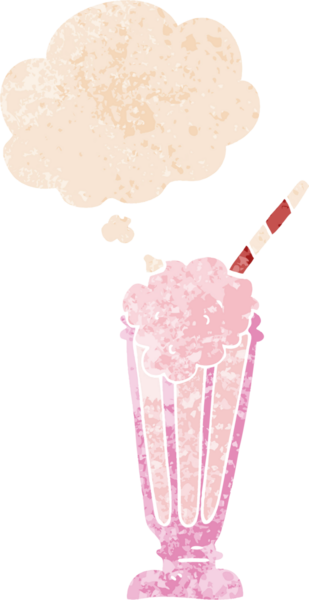 Düşünce baloncuklu çizgi film milkshake 'i grunge' de sıkıntılı retro desenli bir insan çizimi