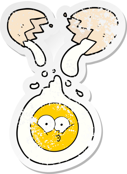 Bir insan tarafından çizilmiş yumurta kırılan karikatür çıkartması.