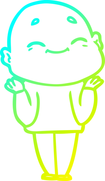 Bir insan tarafından çizilmiş, mutlu, kel bir adamın çizdiği soğuk çizgi.