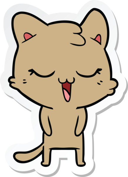 Bir insan tarafından çizilmiş mutlu çizgi film kedisinin çıkartması.