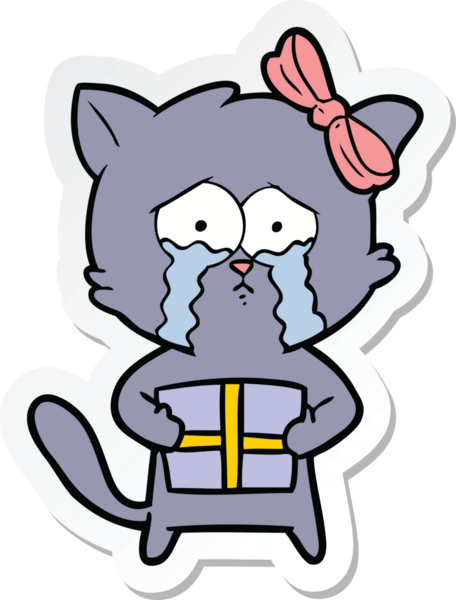 Bir insan tarafından çizilmiş çizgi film kedisinin çıkartması.