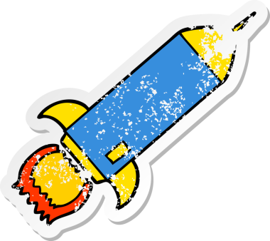 Bir insan tarafından çizilmiş karikatür roketinin sıkıntılı çıkartması