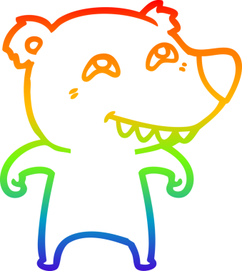 Bir insan tarafından çizilmiş dişleri gösteren çizgi film ayısının çizimi.