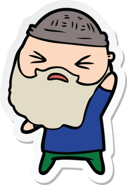 Bir insan tarafından çizilmiş sakallı bir karikatür adamın çıkartması.