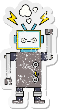 Bir insan tarafından çizilmiş sevimli bir robot çizgi film çıkartması.