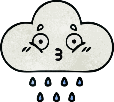 Bir insan tarafından çizilmiş yağmur bulutunun retro grunge desen karikatürü