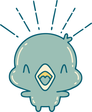 Bir insan tarafından çizilmiş geleneksel dövme stili şarkı söyleyen bir pilicin resmi.