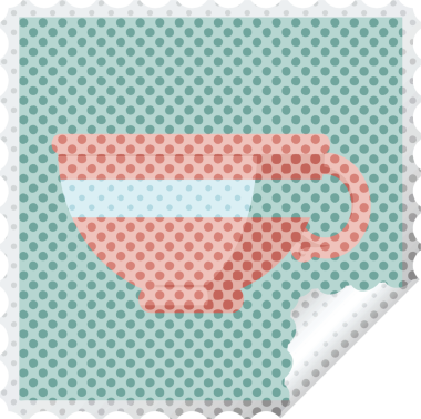 Bir insan tarafından çizilmiş bir kahve fincanı kare etiketi.