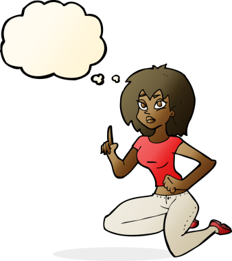 Bir insan tarafından çizilmiş düşünce baloncuğu olan bir kadın.