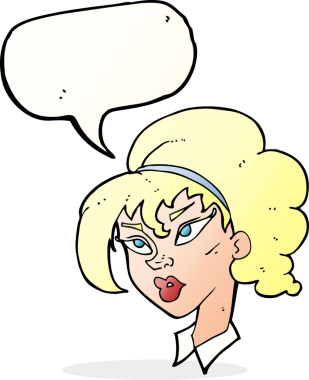 Bir insan tarafından çizilmiş konuşma balonu olan güzel bir kadın.