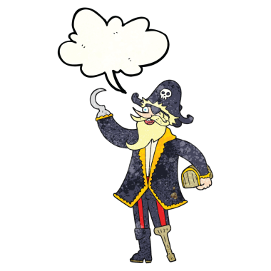 Serbest konuşma balonu insan tarafından çizilmiş karikatür korsan kaptanı.
