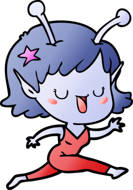 Mutlu uzaylı kız çizgi filmi bir insan tarafından çizilmiş.