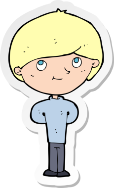 Bir insan tarafından çizilmiş mutlu bir çocuğun çıkartması.