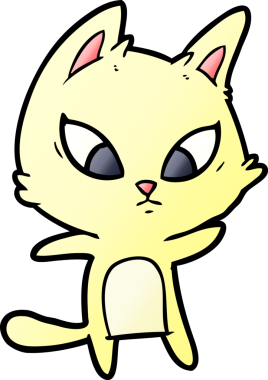 Bir insan tarafından çizilmiş kafası karışmış çizgi film kedisi.