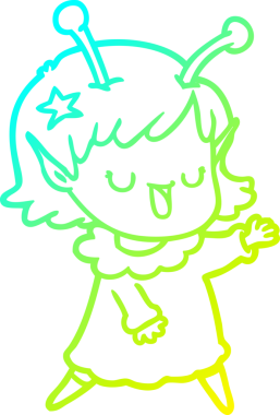 Bir insan tarafından çizilmiş mutlu bir uzaylı kız çizgi filmi.
