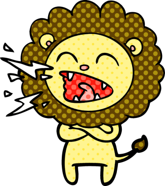 Bir insan tarafından çizilmiş kükreyen aslan çizgi filmi.