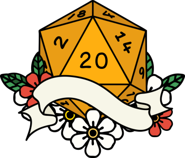 Retro Dövme Biçimi Doğal 20 D20 zar bir insan tarafından çizildi