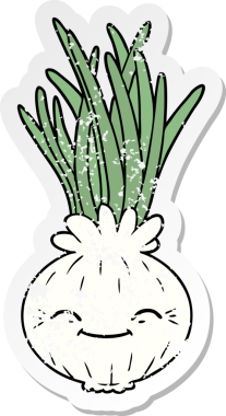 Bir insan tarafından çizilmiş karikatür soğanın sıkıntılı çıkartması.