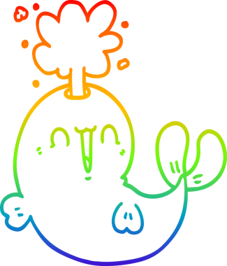 Gökkuşağı gradyan çizgisi insan tarafından çizilmiş su püskürten bir balinanın çizimi