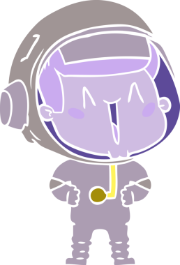 Bir insan tarafından çizilmiş mutlu düz renkli çizgi film astronotu.