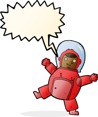 Bir insan tarafından çizilmiş konuşma balonu olan bir astronot.