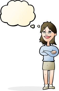 Bir insan tarafından çizilmiş düşünce baloncuğu olan gururlu bir kadın.