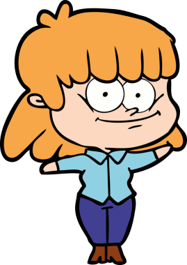 Bir insan tarafından çizilmiş gülümseyen çizgi film kızı.