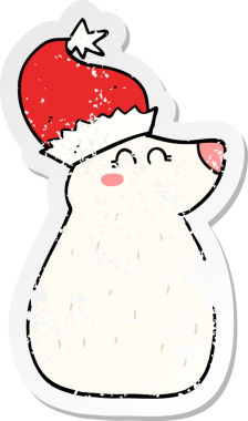 Bir insan tarafından çizilmiş Noel şapkası giyen bir ayının sıkıntılı çıkartması.