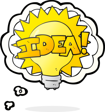 Bir insan tarafından çizilmiş serbest çizim düşünce balonu fikri ampul sembolü