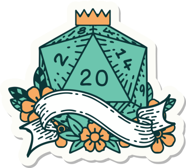 Bir insan tarafından çizilmiş 20 D20 zarının çıkartması.