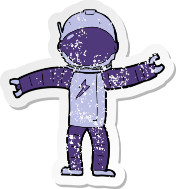 Bir insan tarafından çizilmiş karikatür astronotunun gerilimli çıkartması.