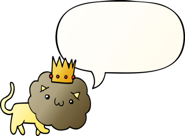 Karikatür aslanı ve konuşma baloncuğu bir insan tarafından çizilmiş düzgün eğimli bir dil.