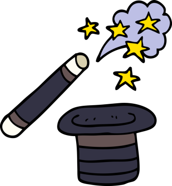 Karalama sihirbazları bir insan tarafından çizilmiş şapka ve değnek.