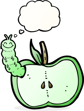 Bir insan tarafından çizilmiş düşünce baloncuklu bir elma.